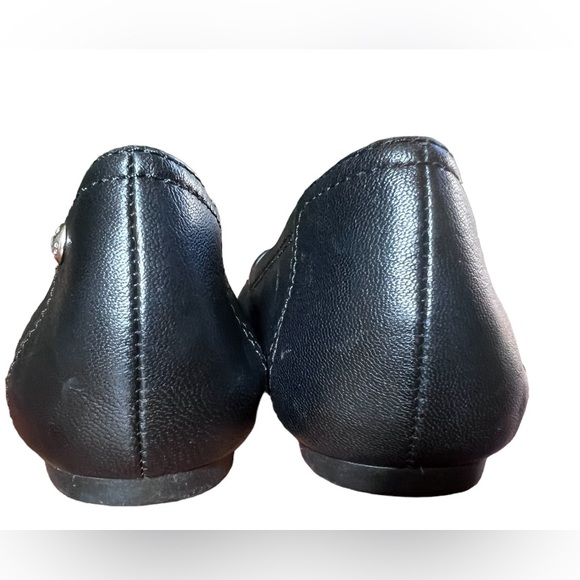 COACH Chelsea Black Matte Calf Leather Patent Cap Toe Silver Logo Flats Size 7 - Picture 10 of 15